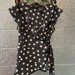 White polka dot ruffle shirt